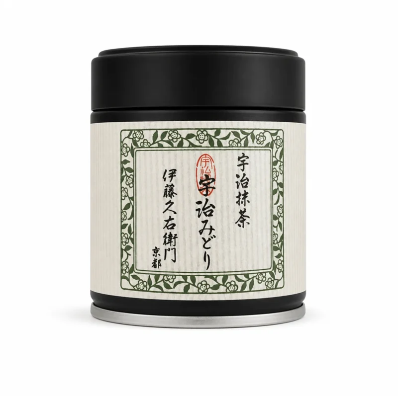 Ujimidori matcha tin by Itoh Kyuemon